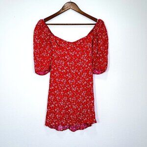 Reformation Size 0 Milkmaid Red Floral Puff Sleeve Red Bustier Mini Women's